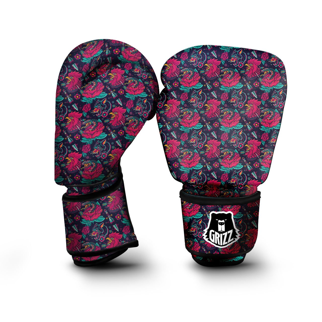 Tattoo Old School Print Pattern Boxing Gloves-grizzshop