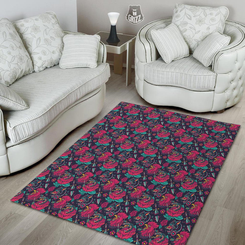 Tattoo Old School Print Pattern Floor Mat-grizzshop