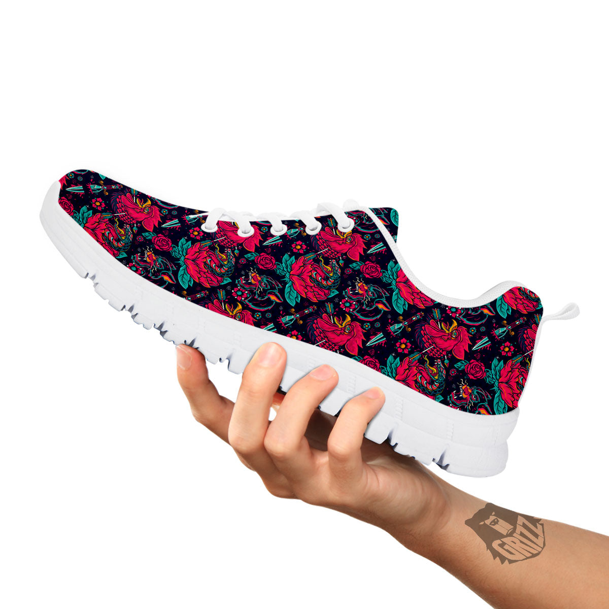 Tattoo Old School Print Pattern White Sneaker-grizzshop