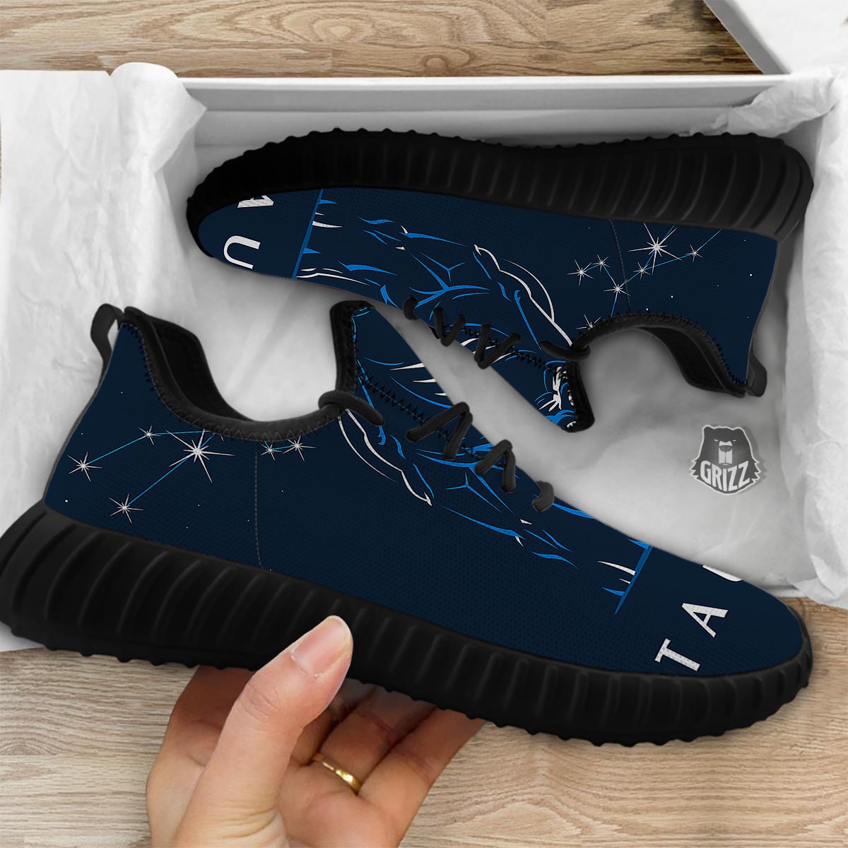Taurus Constellation Sign Print Black Walking Shoes-grizzshop