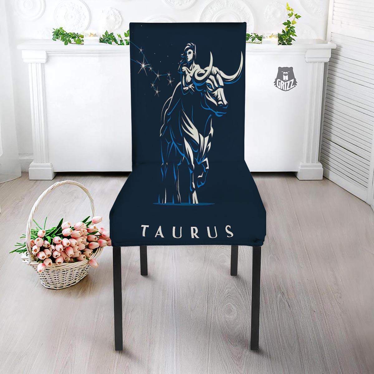 Taurus Constellation Sign Print Dining Chair Slipcover-grizzshop