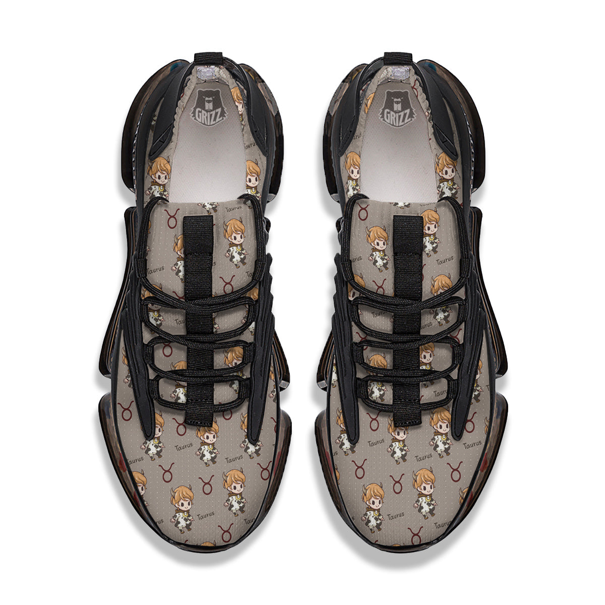 Taurus Cute Cartoon Print Pattern Black Gym Shoes-grizzshop