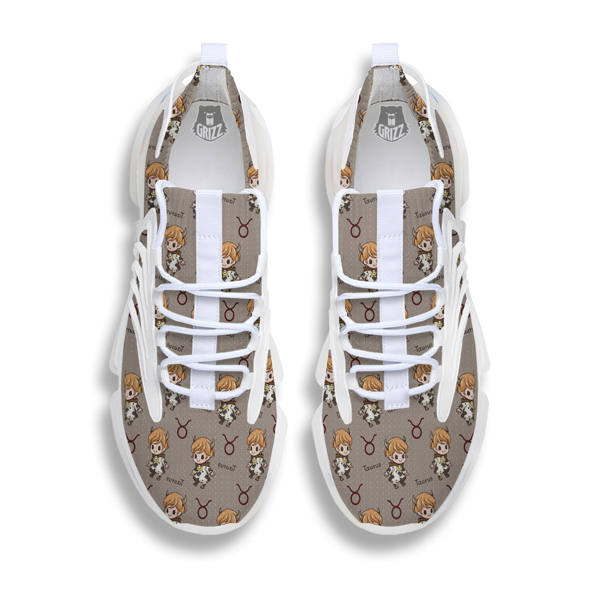 Taurus Cute Cartoon Print Pattern White Gym Shoes-grizzshop