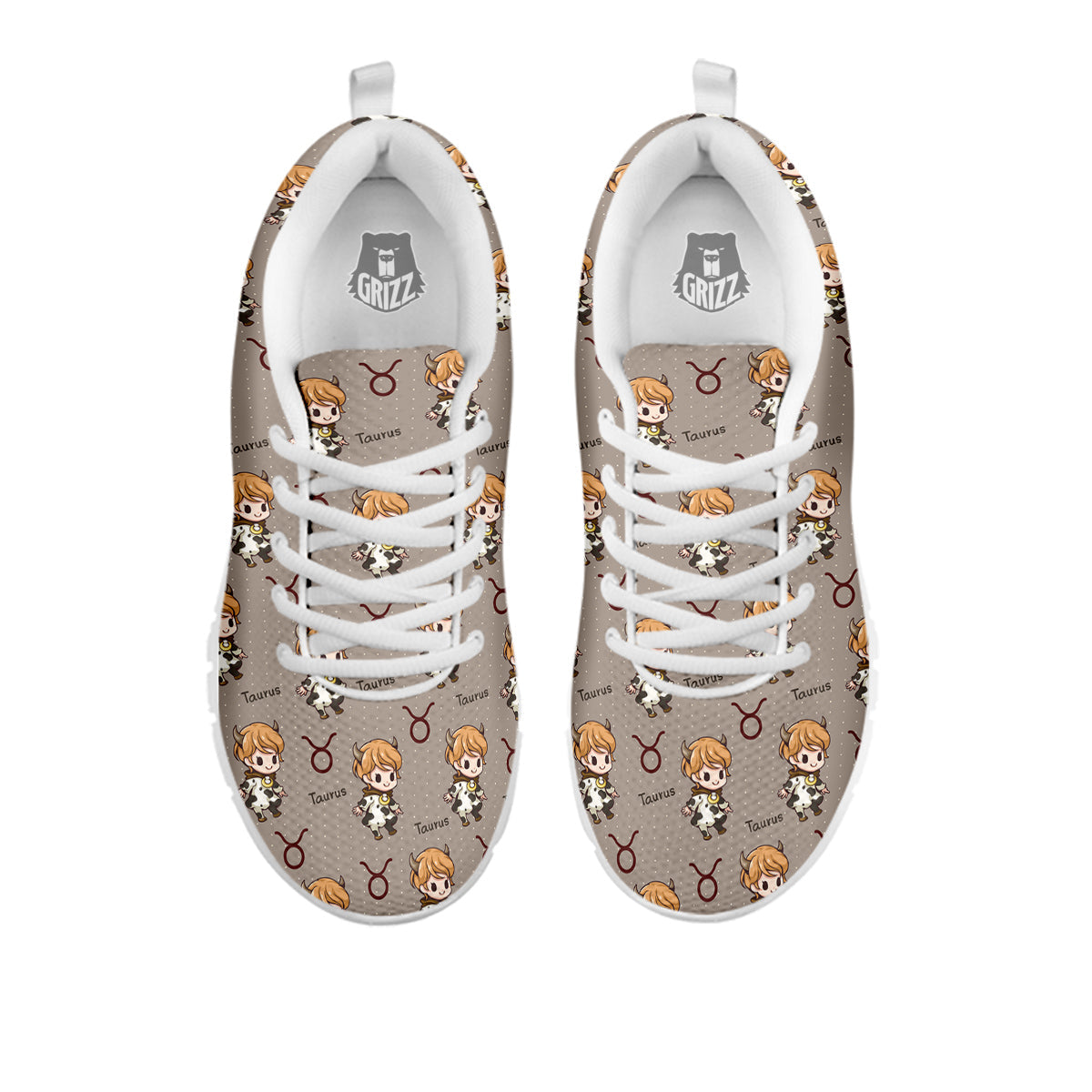 Taurus Cute Cartoon Print Pattern White Sneaker-grizzshop