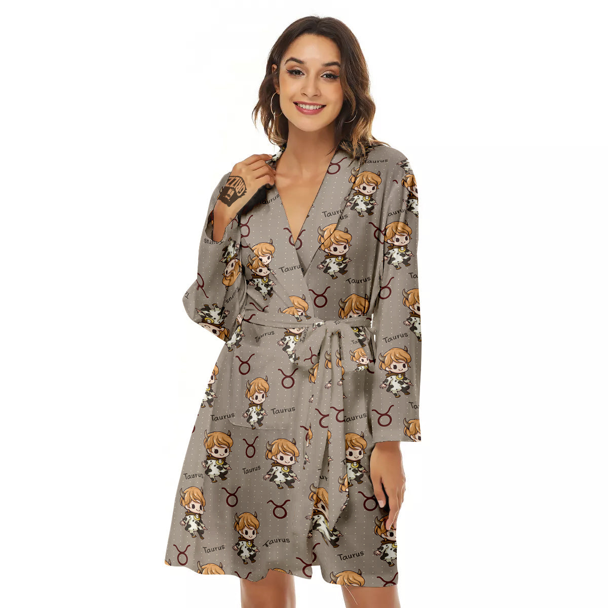 Taurus Cute Cartoon Print Pattern Women's Robe-grizzshop