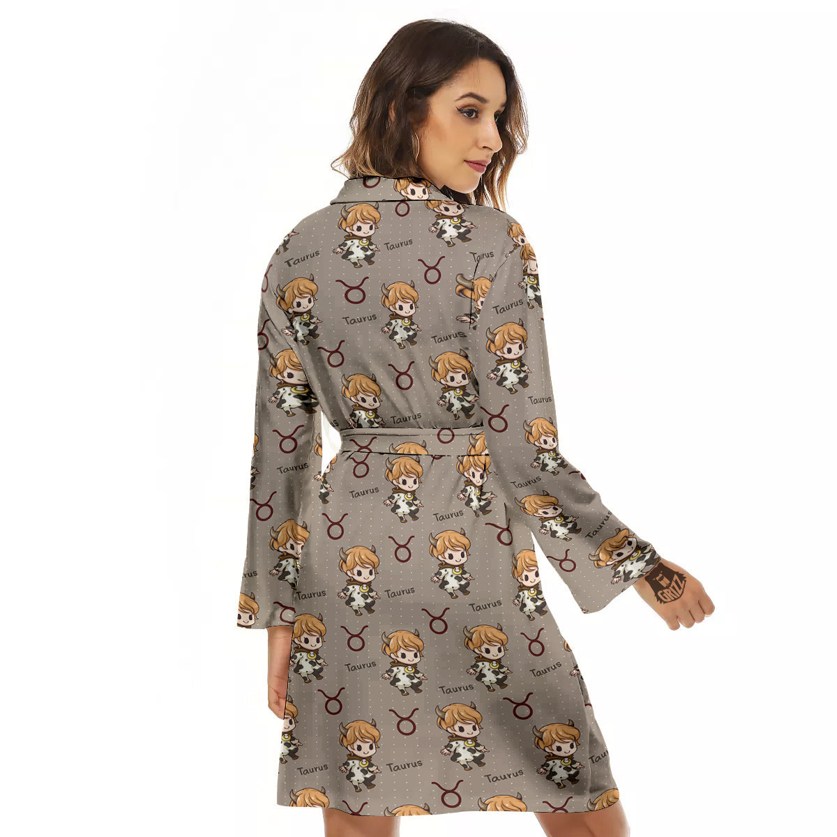 Taurus Cute Cartoon Print Pattern Women's Robe-grizzshop