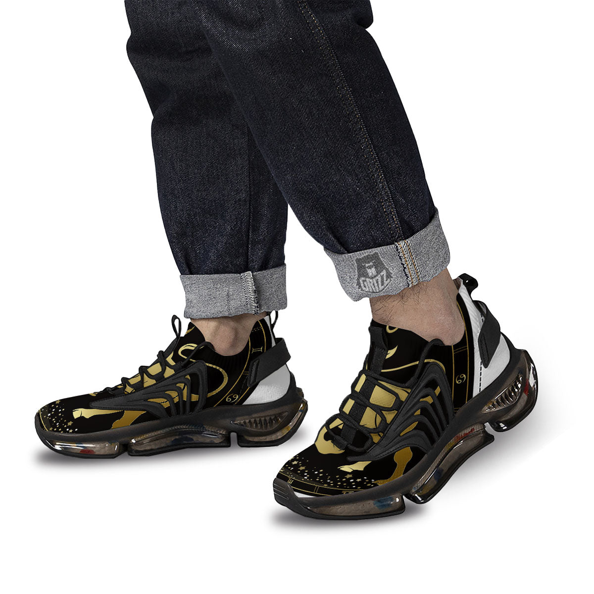 Taurus Sign Black And Gold Print Black Gym Shoes-grizzshop