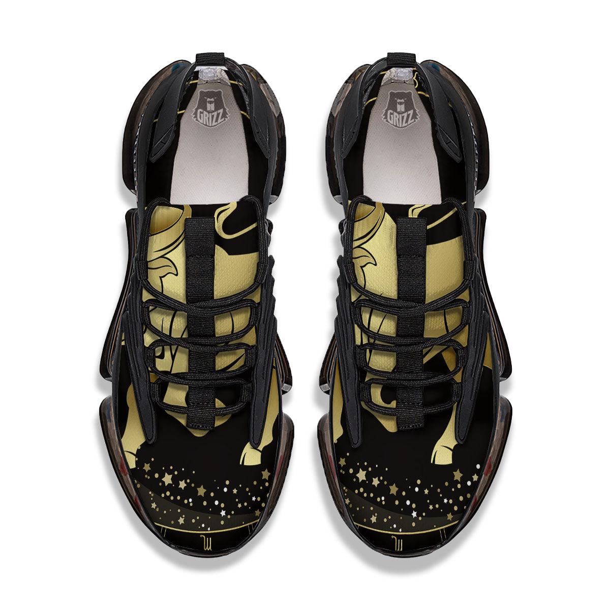 Taurus Sign Black And Gold Print Black Gym Shoes-grizzshop