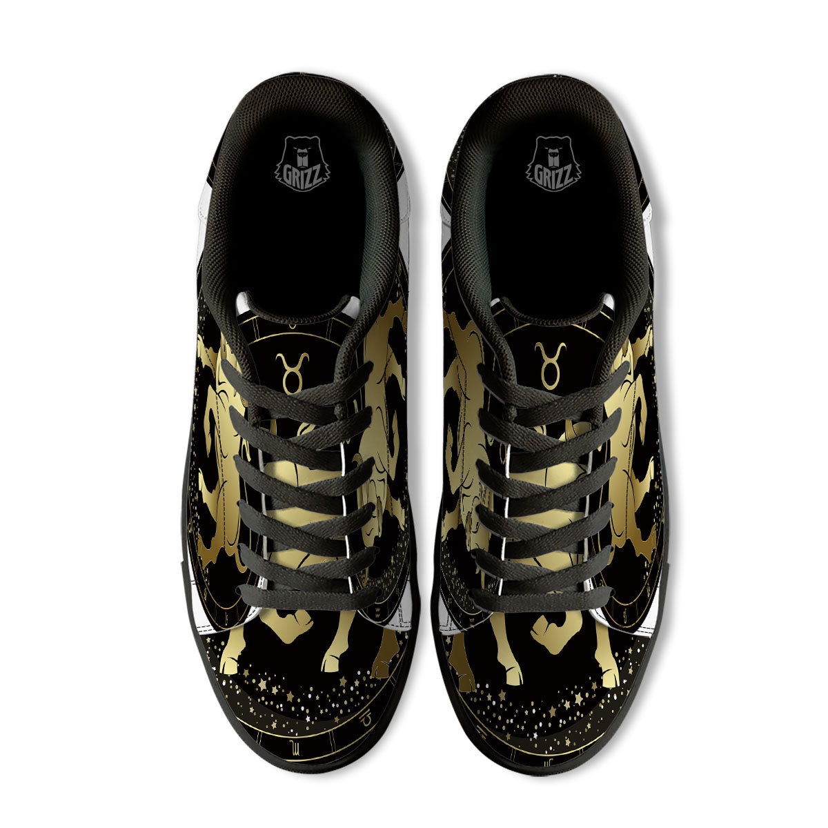 Taurus Sign Black And Gold Print Black Low Top Sneakers-grizzshop