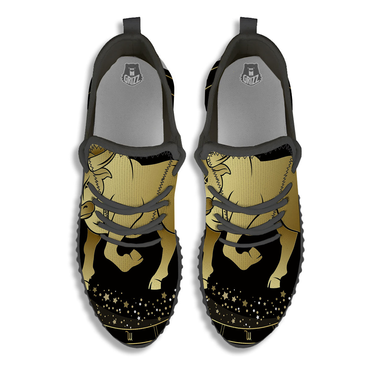 Taurus Sign Black And Gold Print Black Walking Shoes-grizzshop
