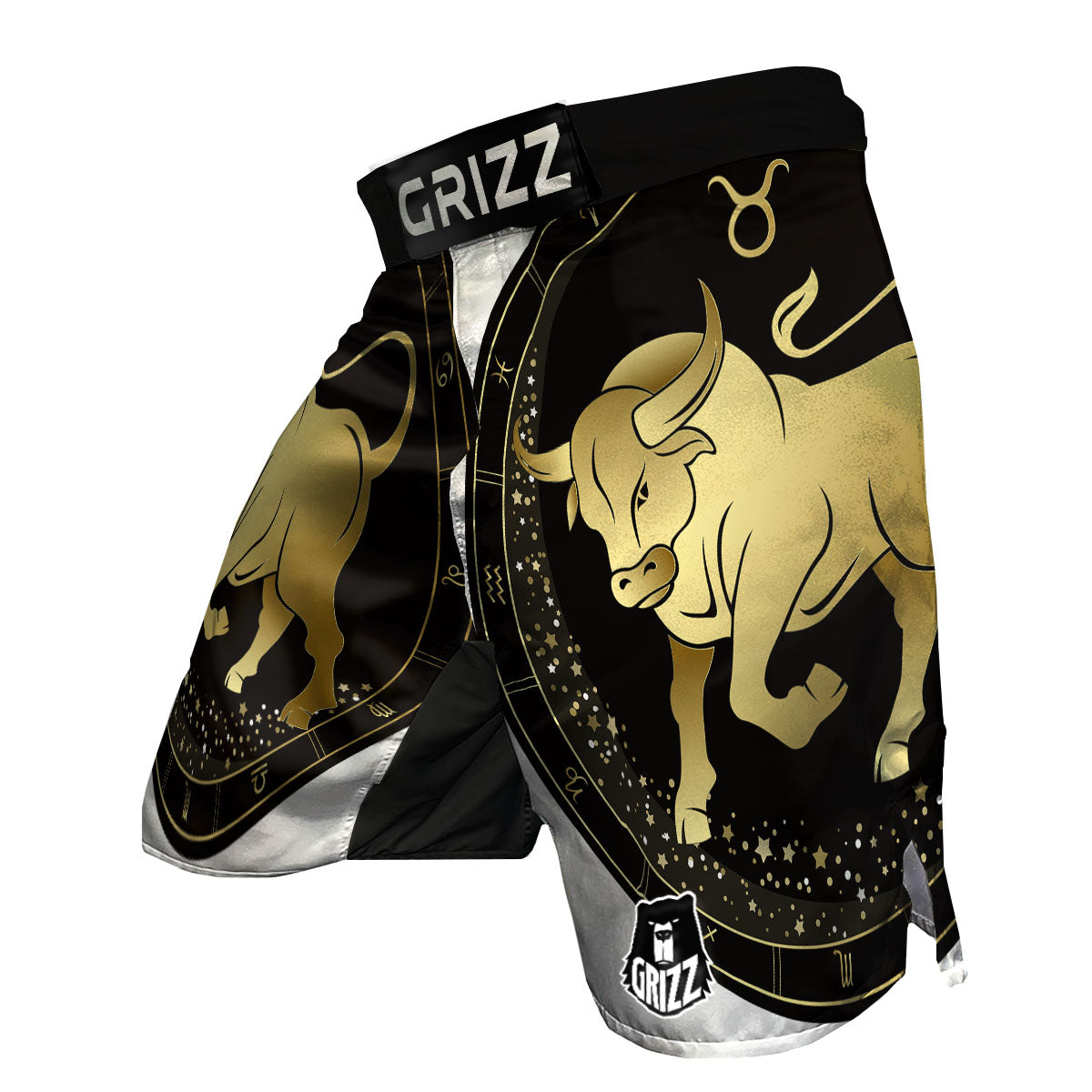 Taurus Sign Black And Gold Print MMA Shorts-grizzshop
