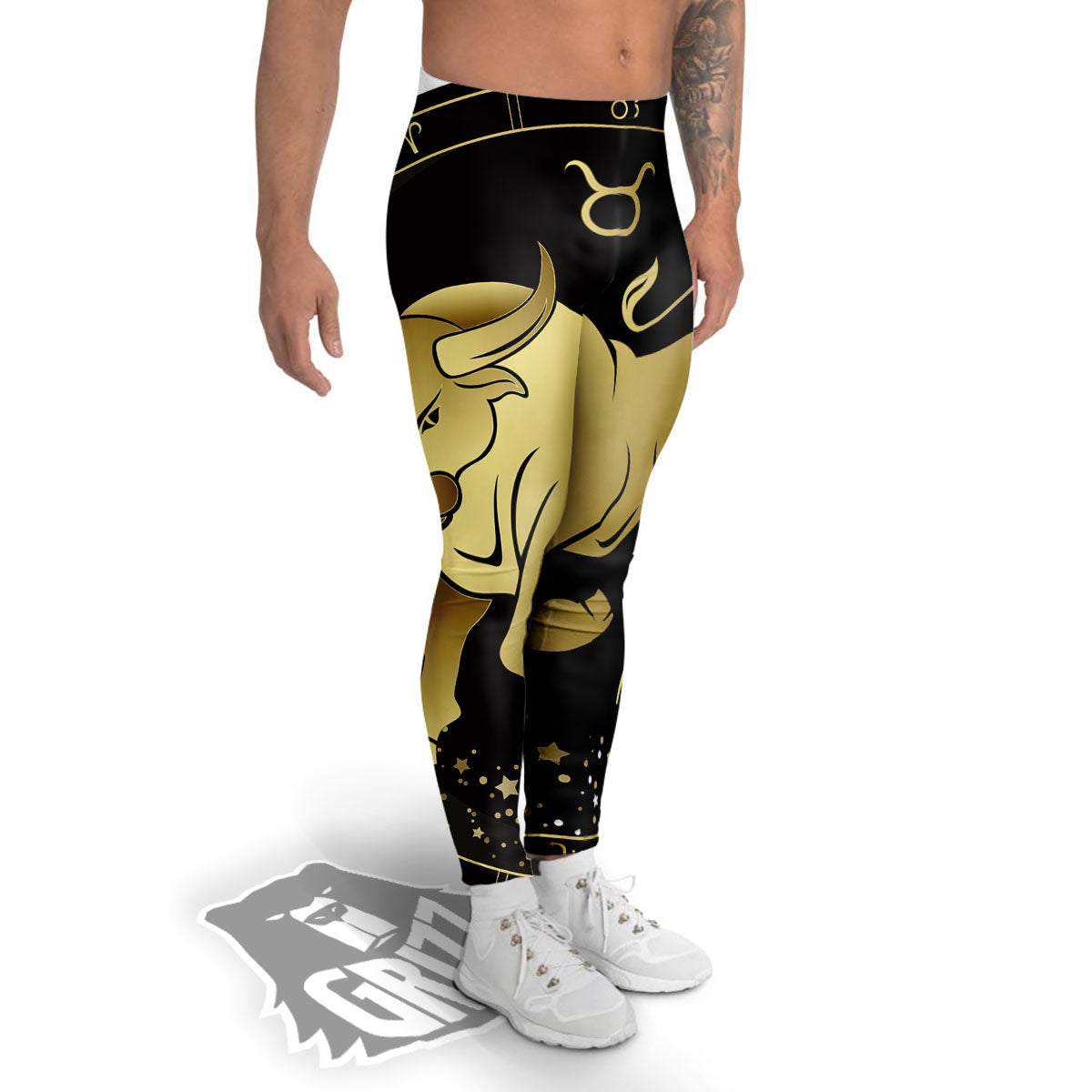 Taurus Sign Black And Gold Print Men's Leggings-grizzshop