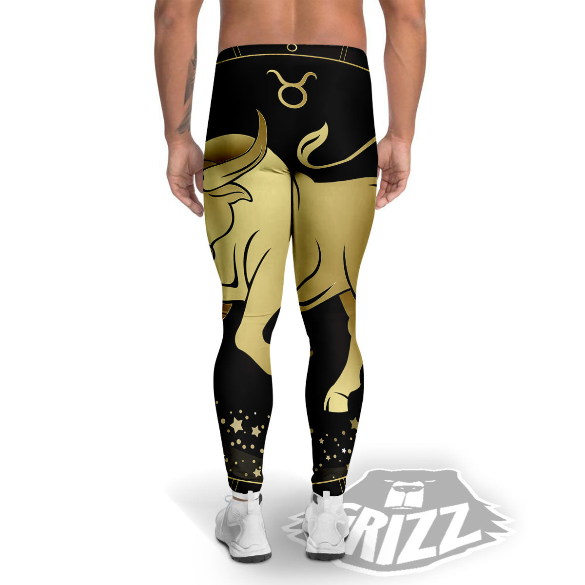 Taurus Sign Black And Gold Print Men's Leggings-grizzshop