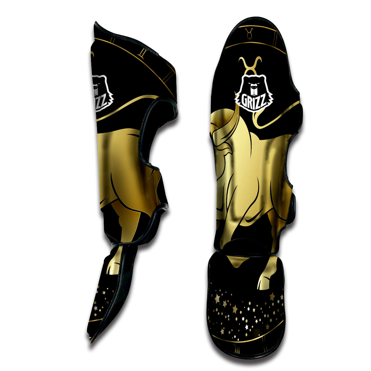 Taurus Sign Black And Gold Print Muay Thai Shin Guards-grizzshop