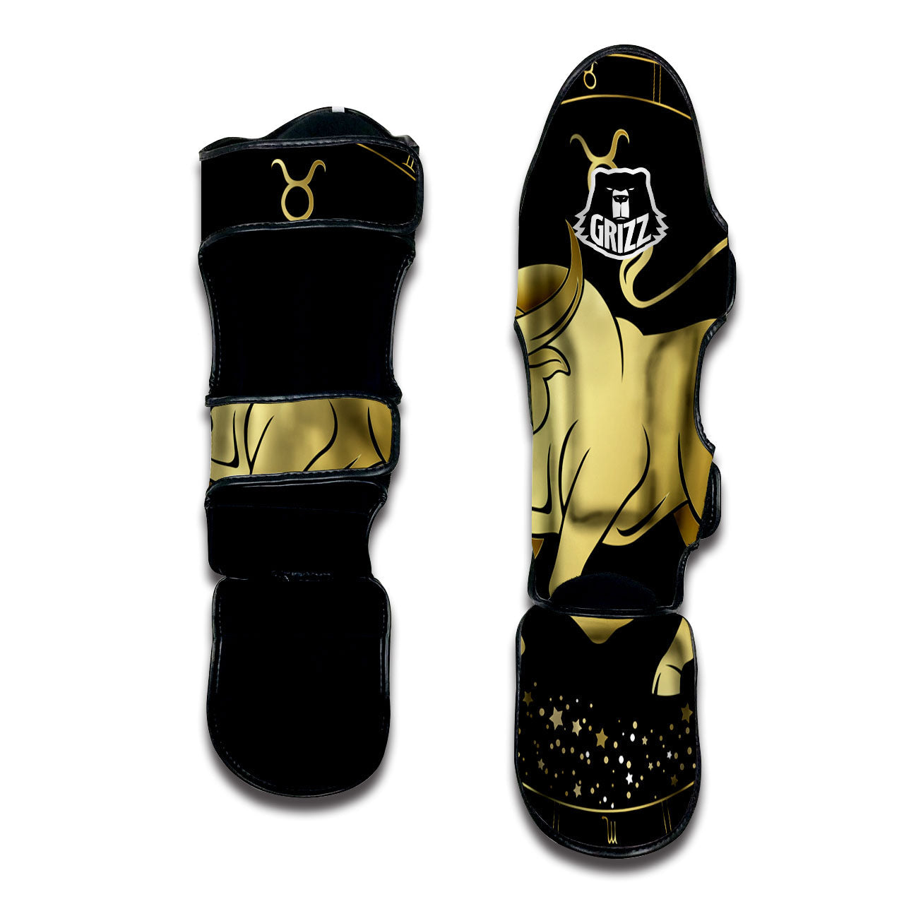 Taurus Sign Black And Gold Print Muay Thai Shin Guards-grizzshop