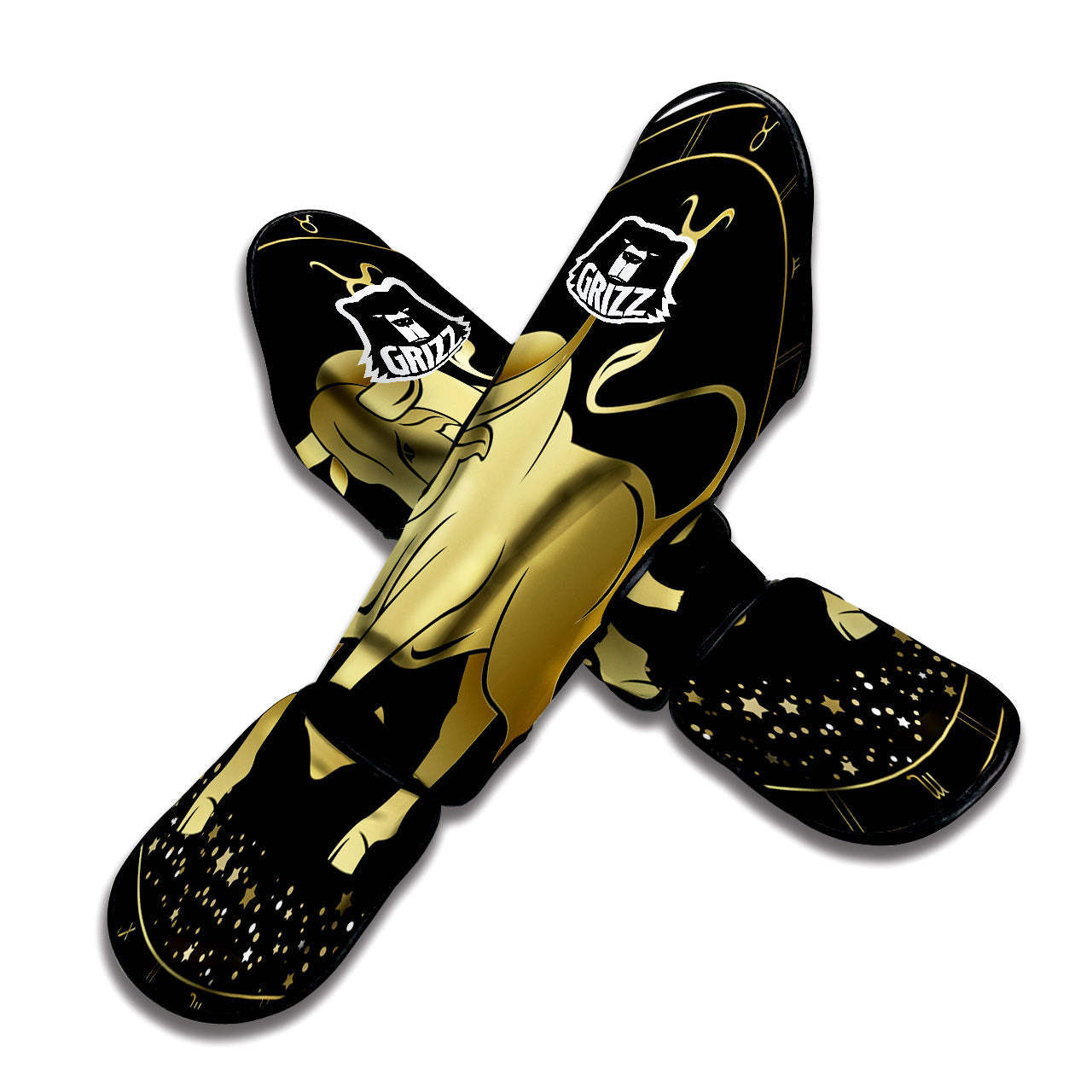 Taurus Sign Black And Gold Print Muay Thai Shin Guards-grizzshop