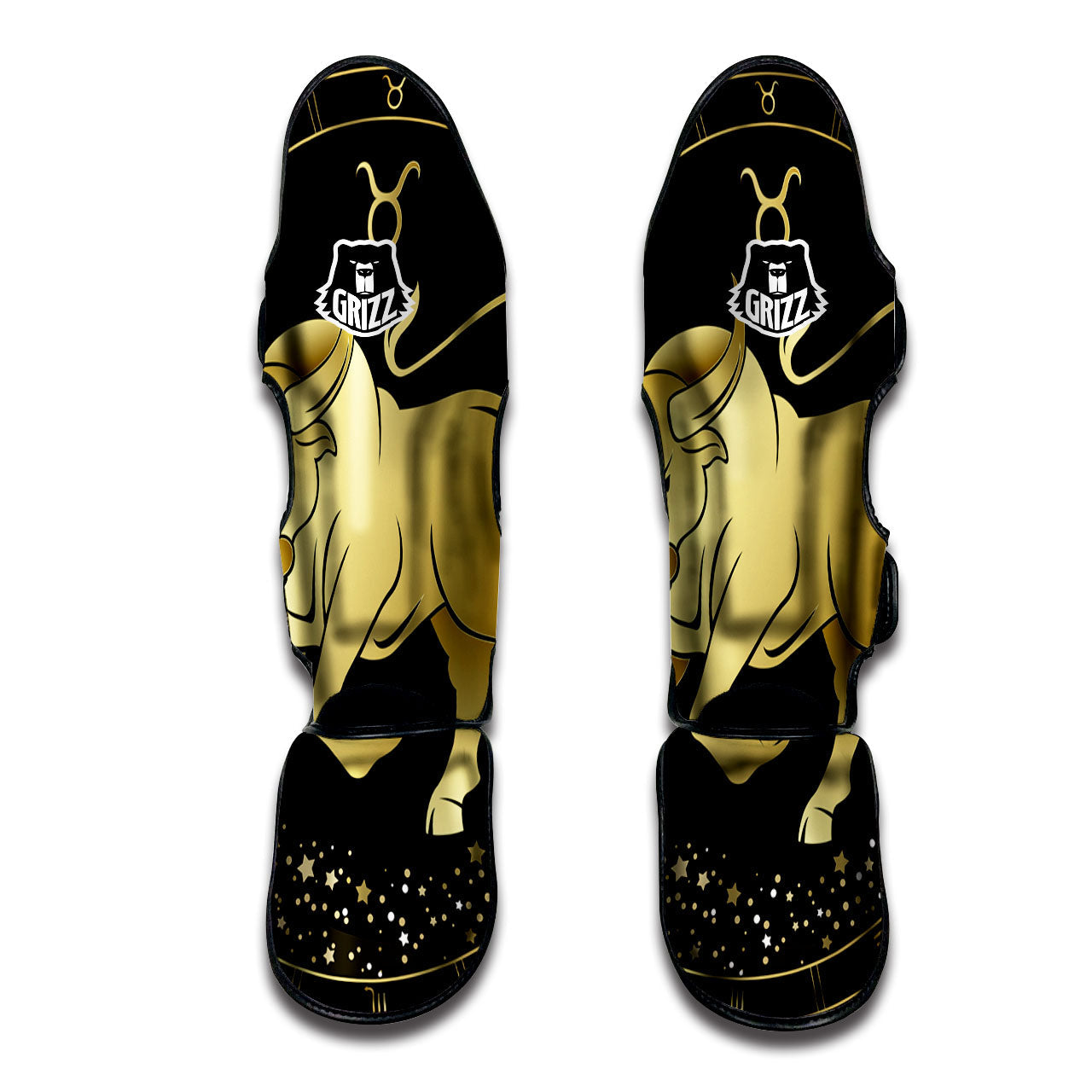 Taurus Sign Black And Gold Print Muay Thai Shin Guards-grizzshop