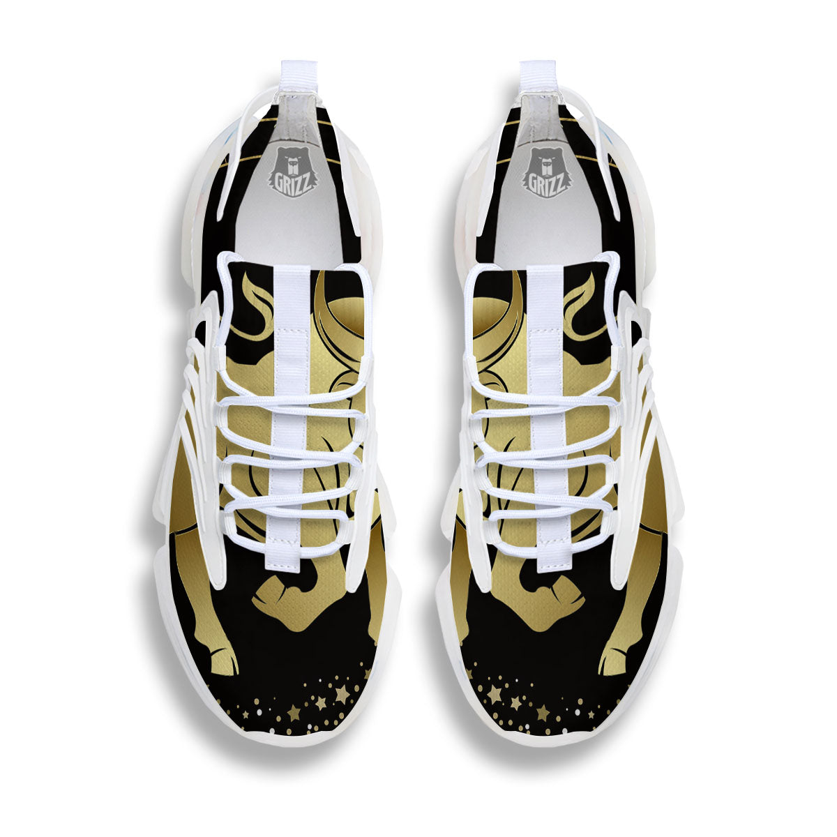 Taurus Sign Black And Gold Print White Gym Shoes-grizzshop