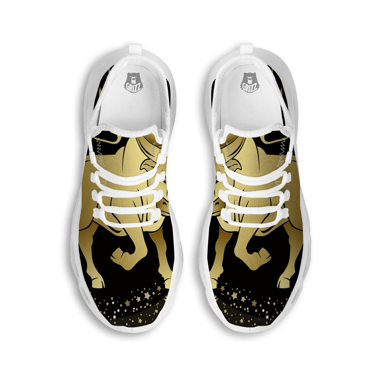 Taurus Sign Black And Gold Print White Running Shoes-grizzshop