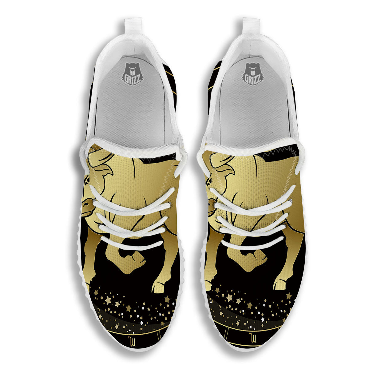 Taurus Sign Black And Gold Print White Walking Shoes-grizzshop