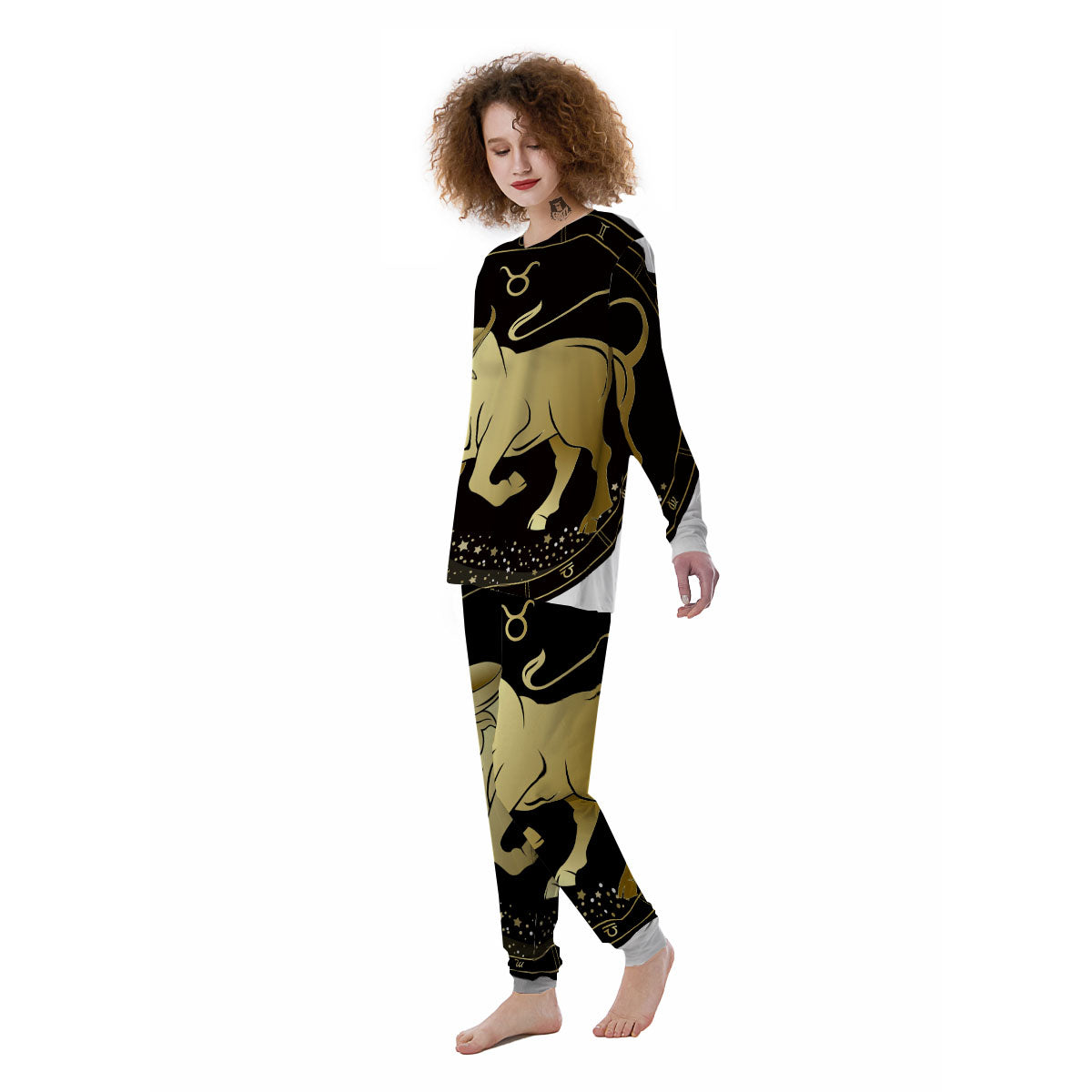Taurus Sign Black And Gold Print Women's Pajamas-grizzshop