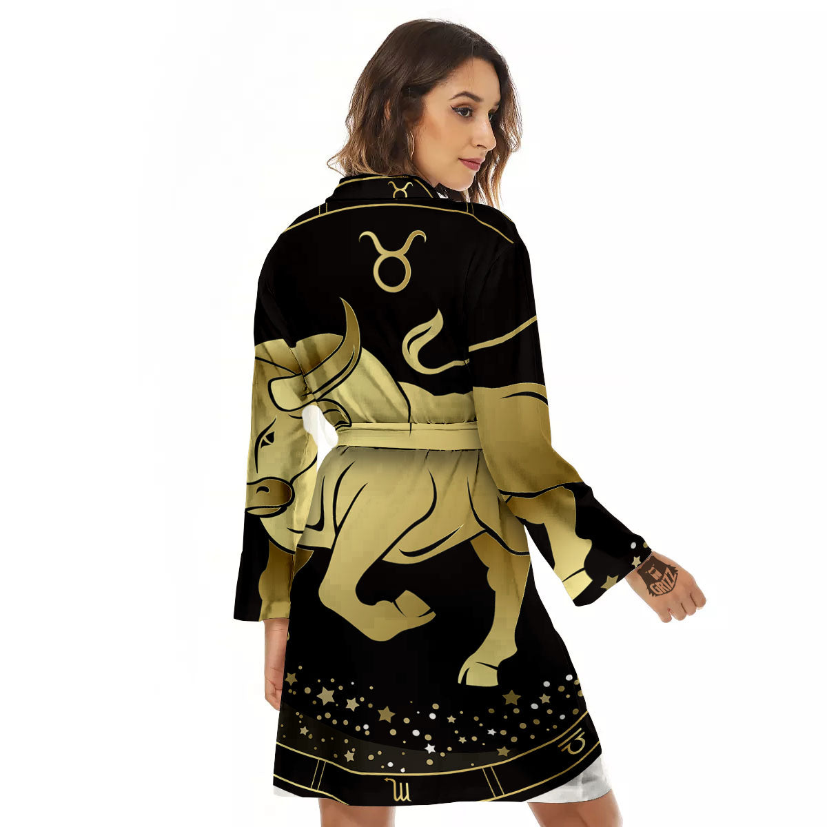 Taurus Sign Black And Gold Print Women's Robe-grizzshop