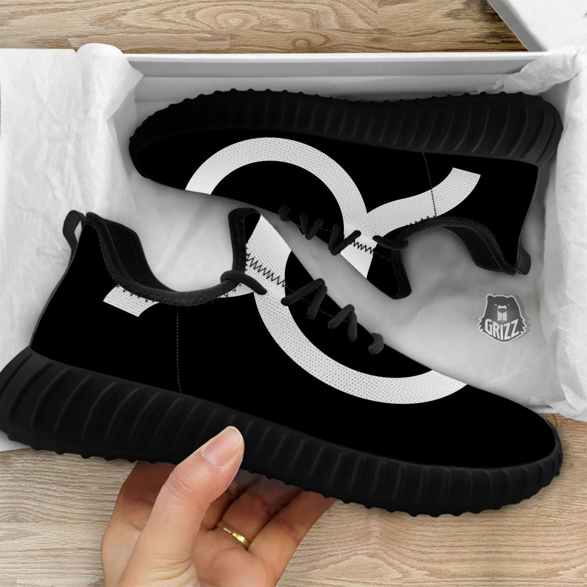 Taurus Sign White And Black Print Black Walking Shoes-grizzshop