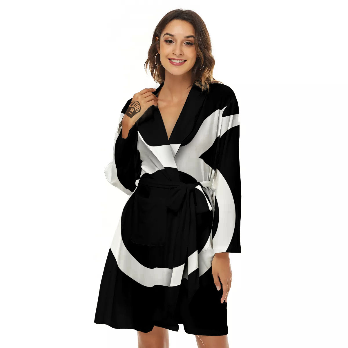 Taurus Sign White And Black Print Women's Robe-grizzshop