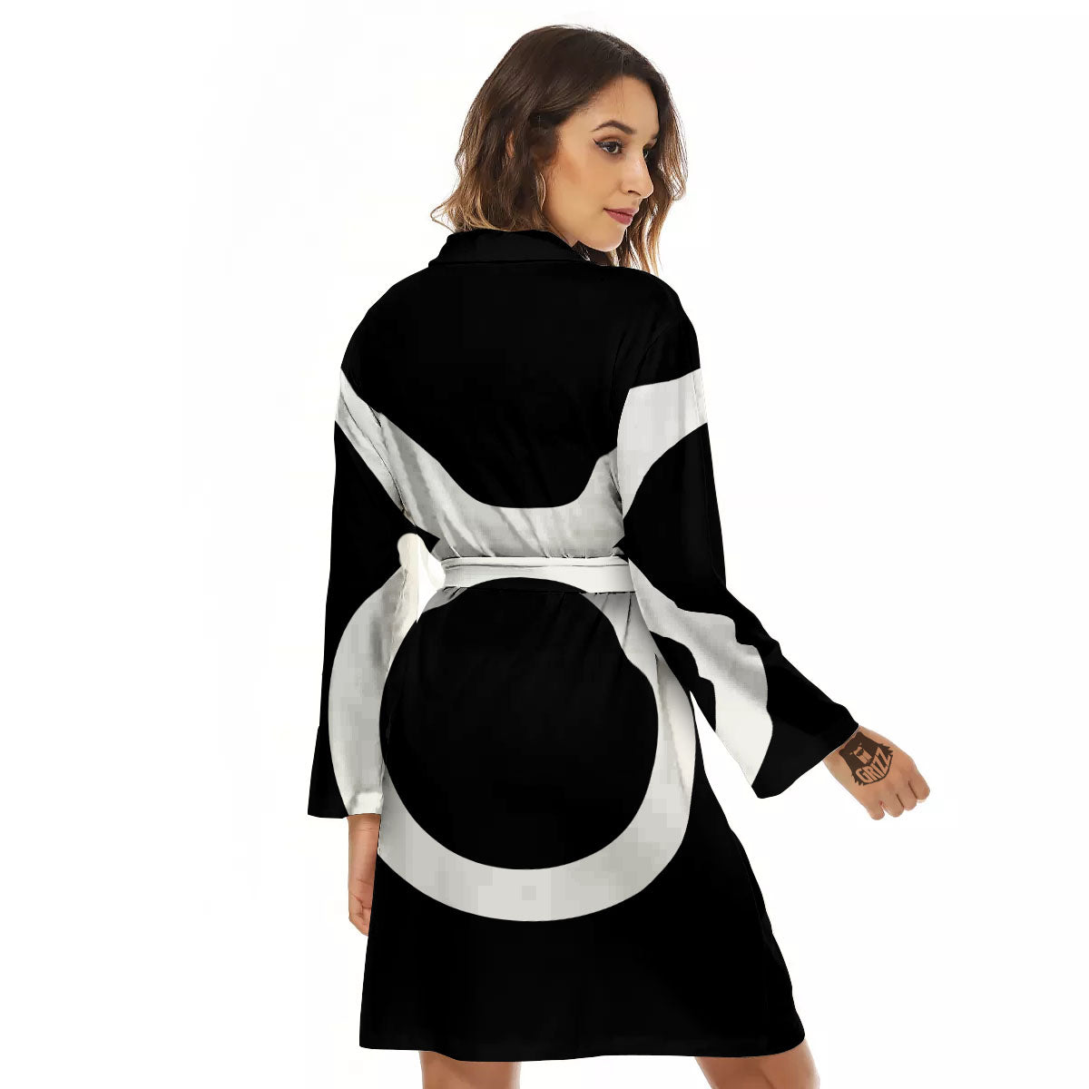 Taurus Sign White And Black Print Women's Robe-grizzshop