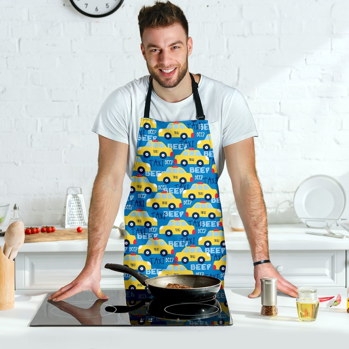 Taxi Car Pattern Print Men's Apron-grizzshop