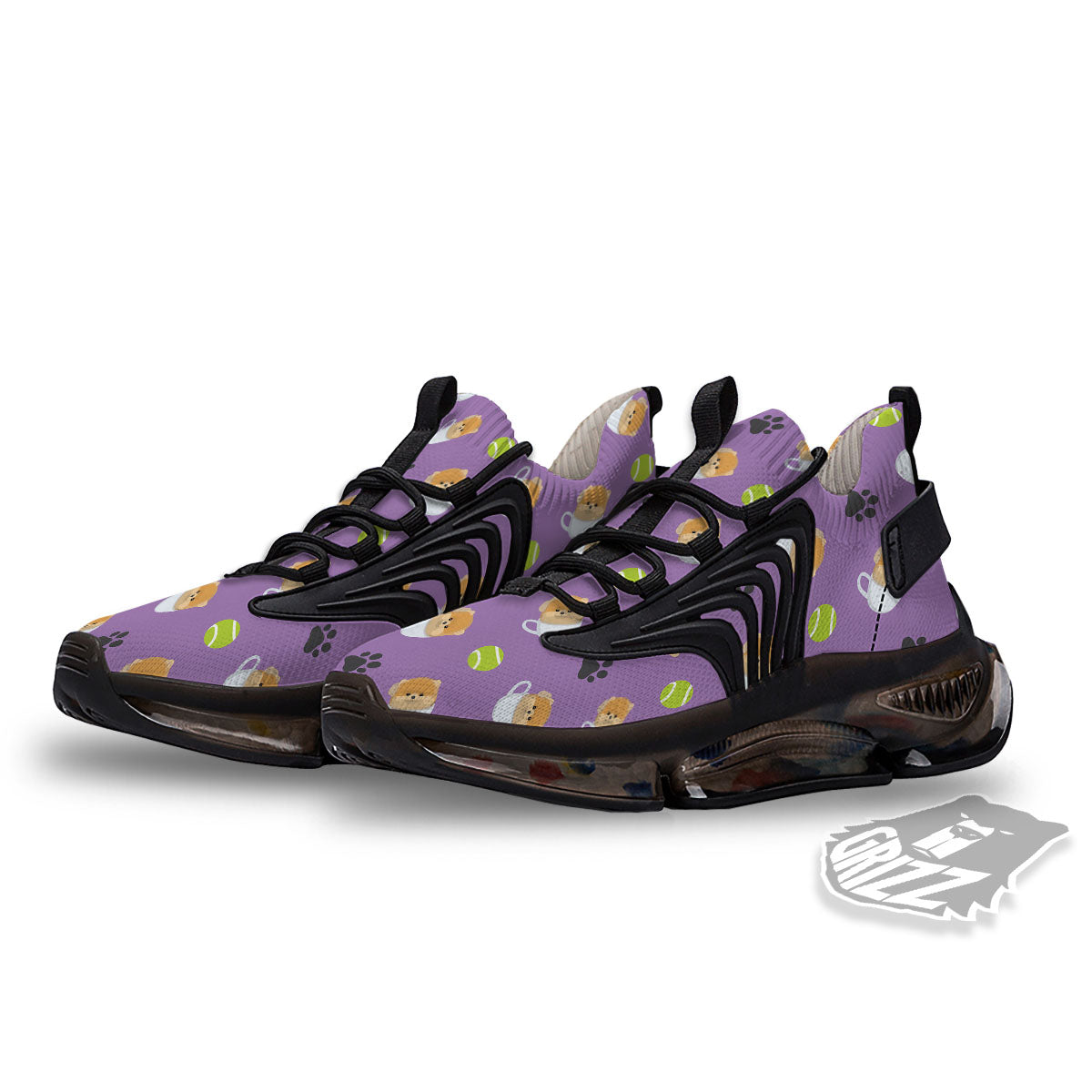 Tea Cup Pomeranian Print Pattern Black Gym Shoes-grizzshop