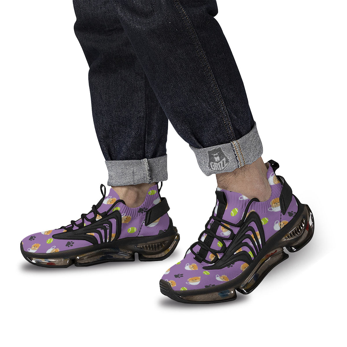 Tea Cup Pomeranian Print Pattern Black Gym Shoes-grizzshop