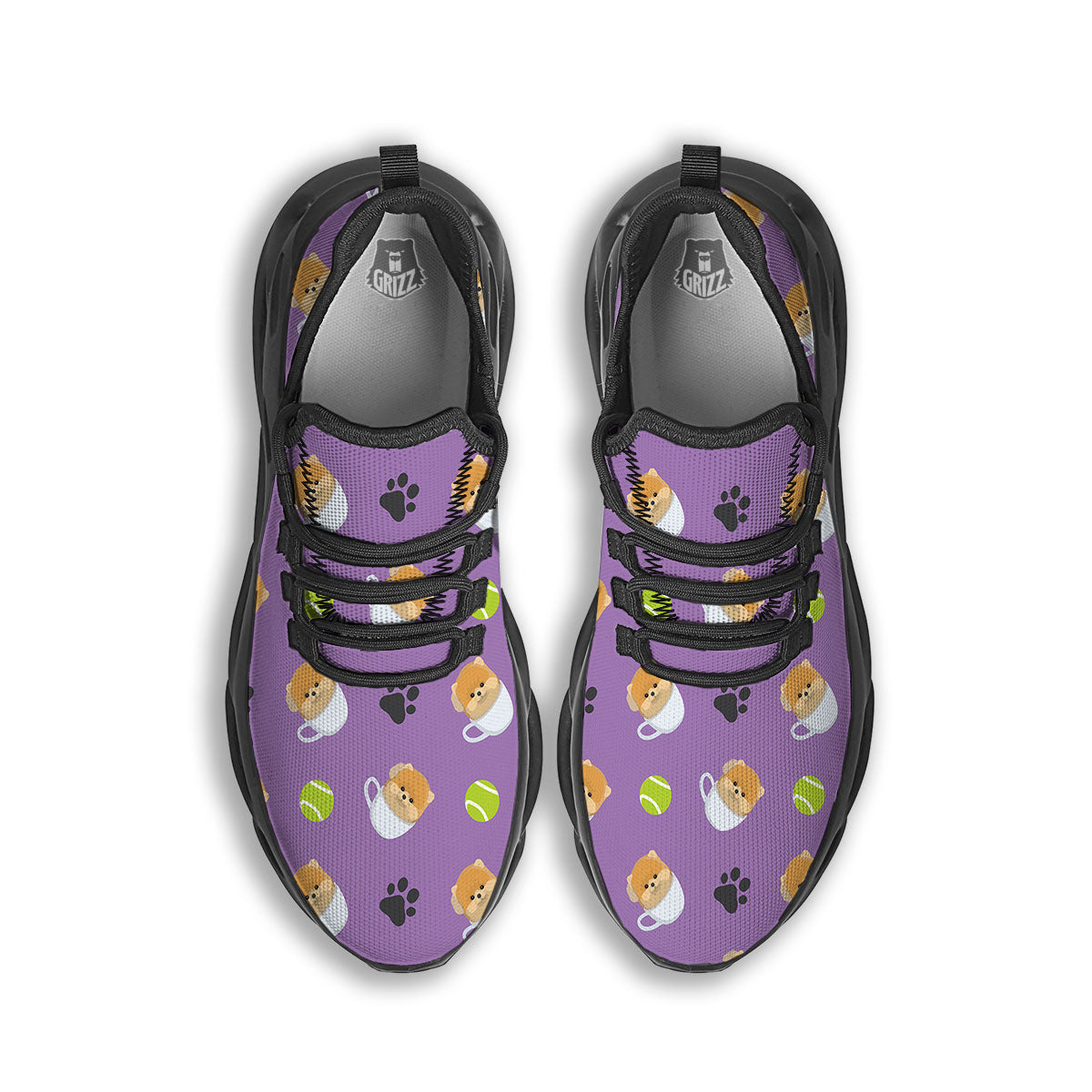 Tea Cup Pomeranian Print Pattern Black Running Shoes-grizzshop