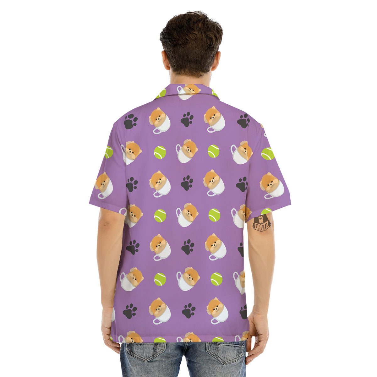 Tea Cup Pomeranian Print Pattern Men's Hawaiian Shirt-grizzshop