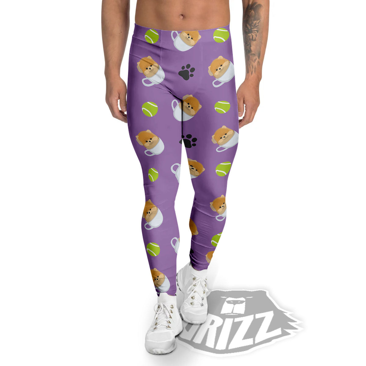 Tea Cup Pomeranian Print Pattern Men's Leggings-grizzshop