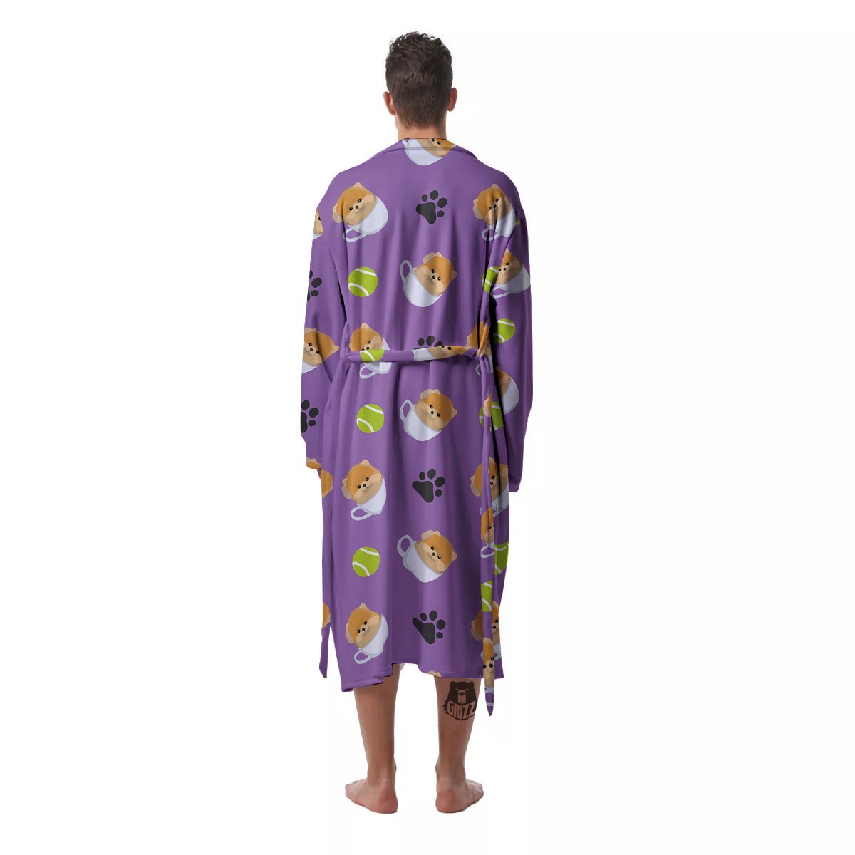 Tea Cup Pomeranian Print Pattern Men's Robe-grizzshop