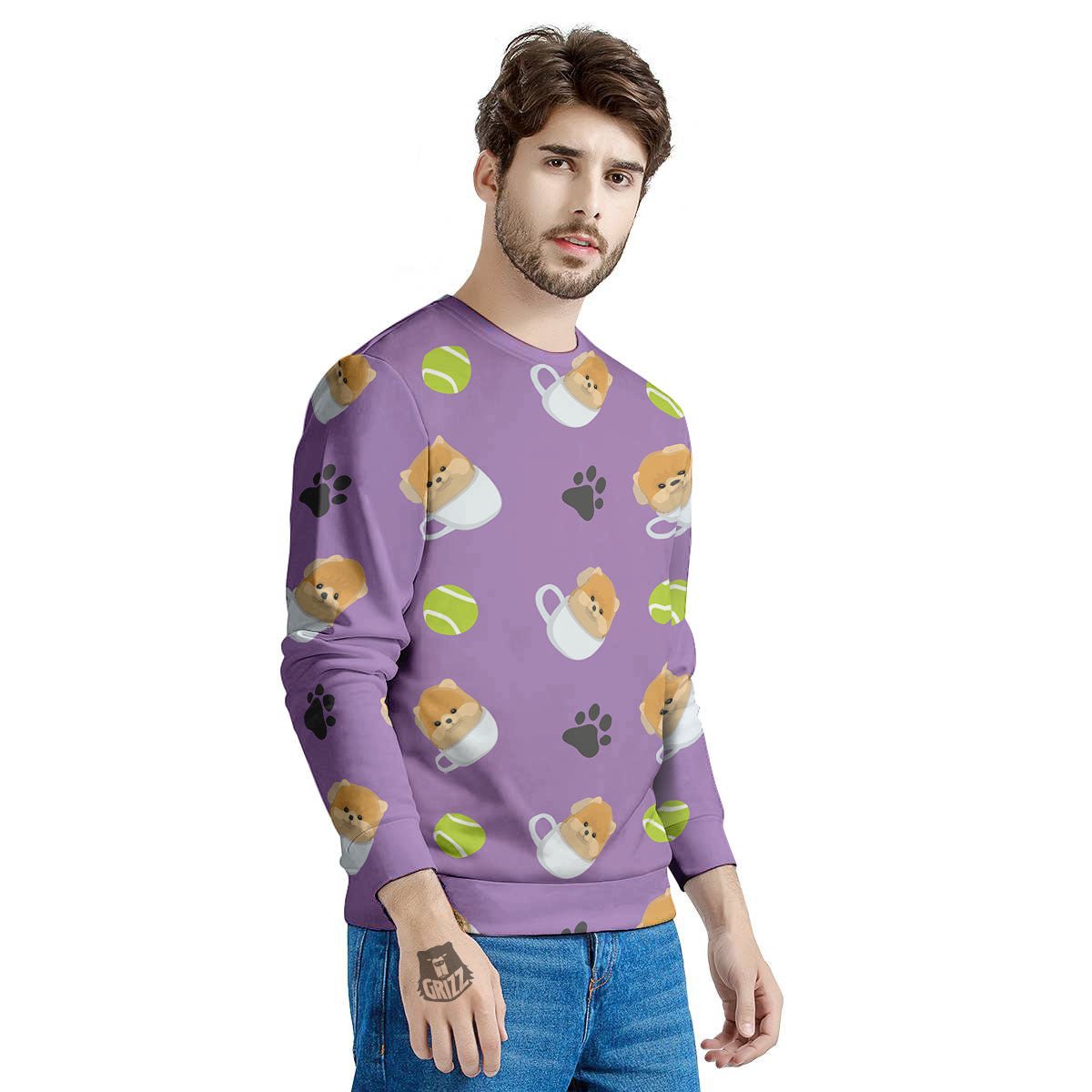 Tea Cup Pomeranian Print Pattern Men's Sweatshirt-grizzshop