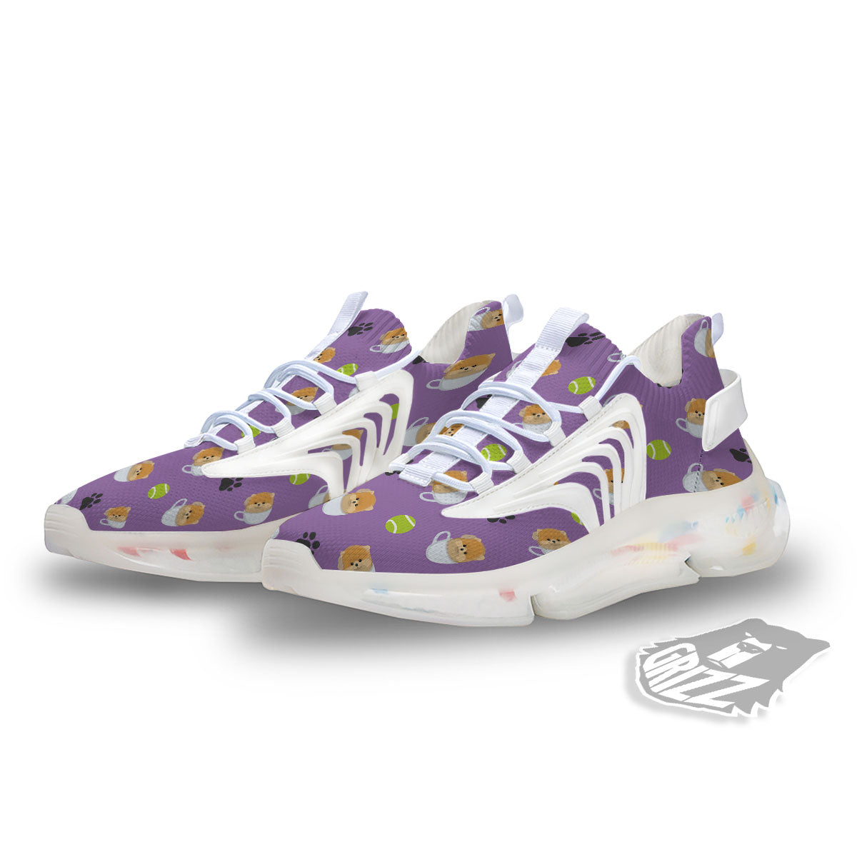 Tea Cup Pomeranian Print Pattern White Gym Shoes-grizzshop