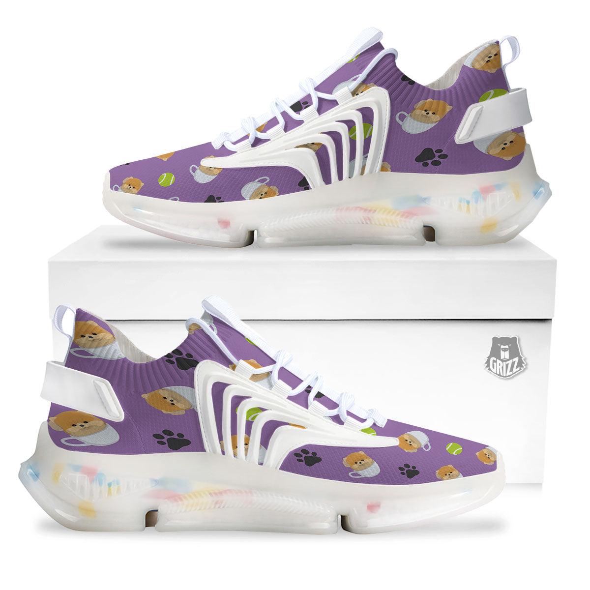 Tea Cup Pomeranian Print Pattern White Gym Shoes-grizzshop