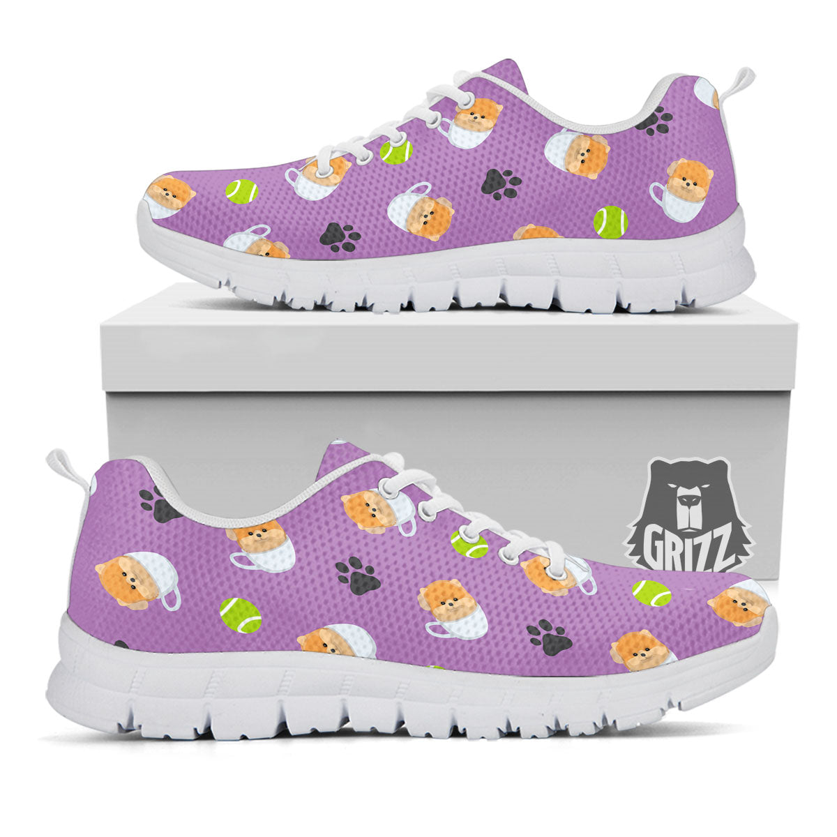 Tea Cup Pomeranian Print Pattern White Sneaker-grizzshop