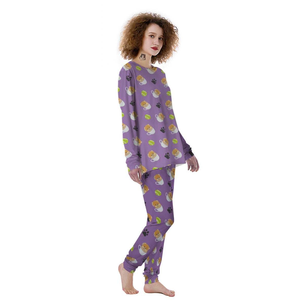 Tea Cup Pomeranian Print Pattern Women's Pajamas-grizzshop