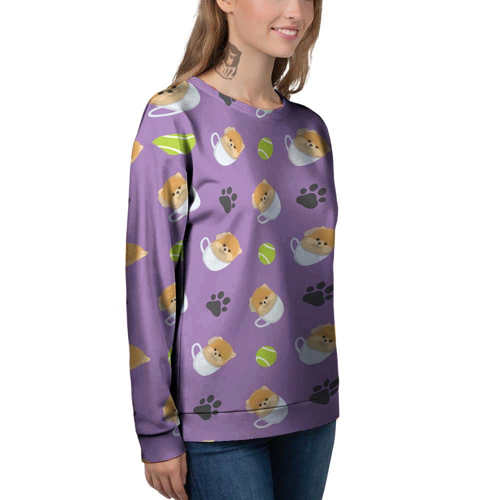 Tea Cup Pomeranian Print Pattern Women's Sweatshirt-grizzshop