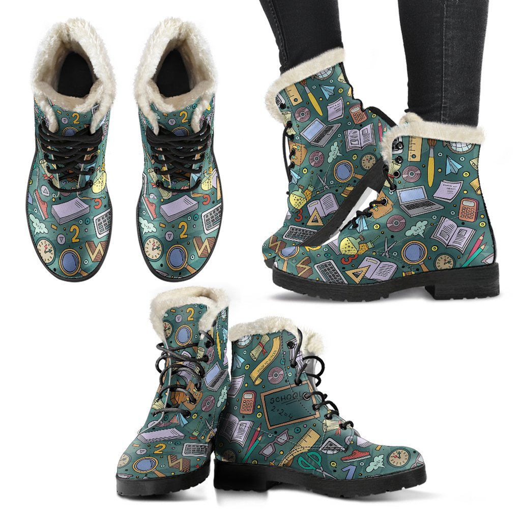 Teacher Pattern Print Comfy Winter Boots-grizzshop