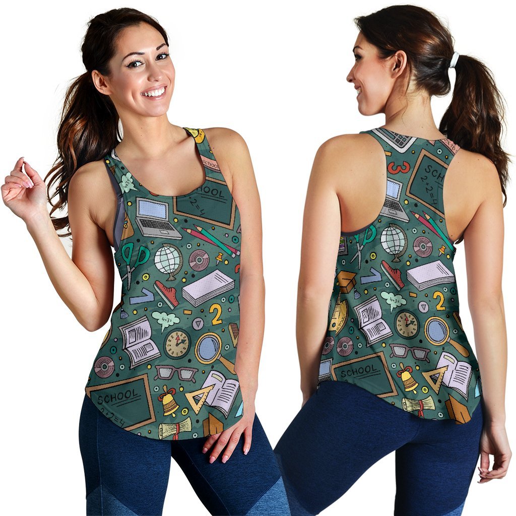 Teacher Pattern Print Women's Racerback Tank Tops-grizzshop