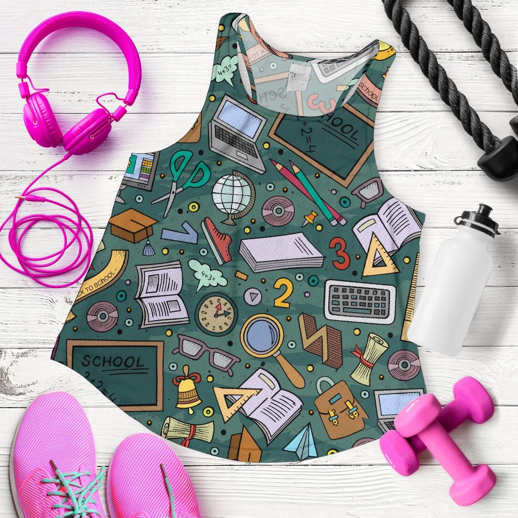 Teacher Pattern Print Women's Racerback Tank Tops-grizzshop