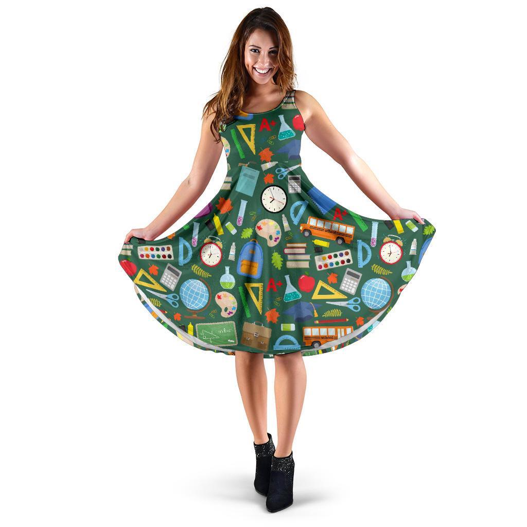 Teacher Print Pattern Dress-grizzshop