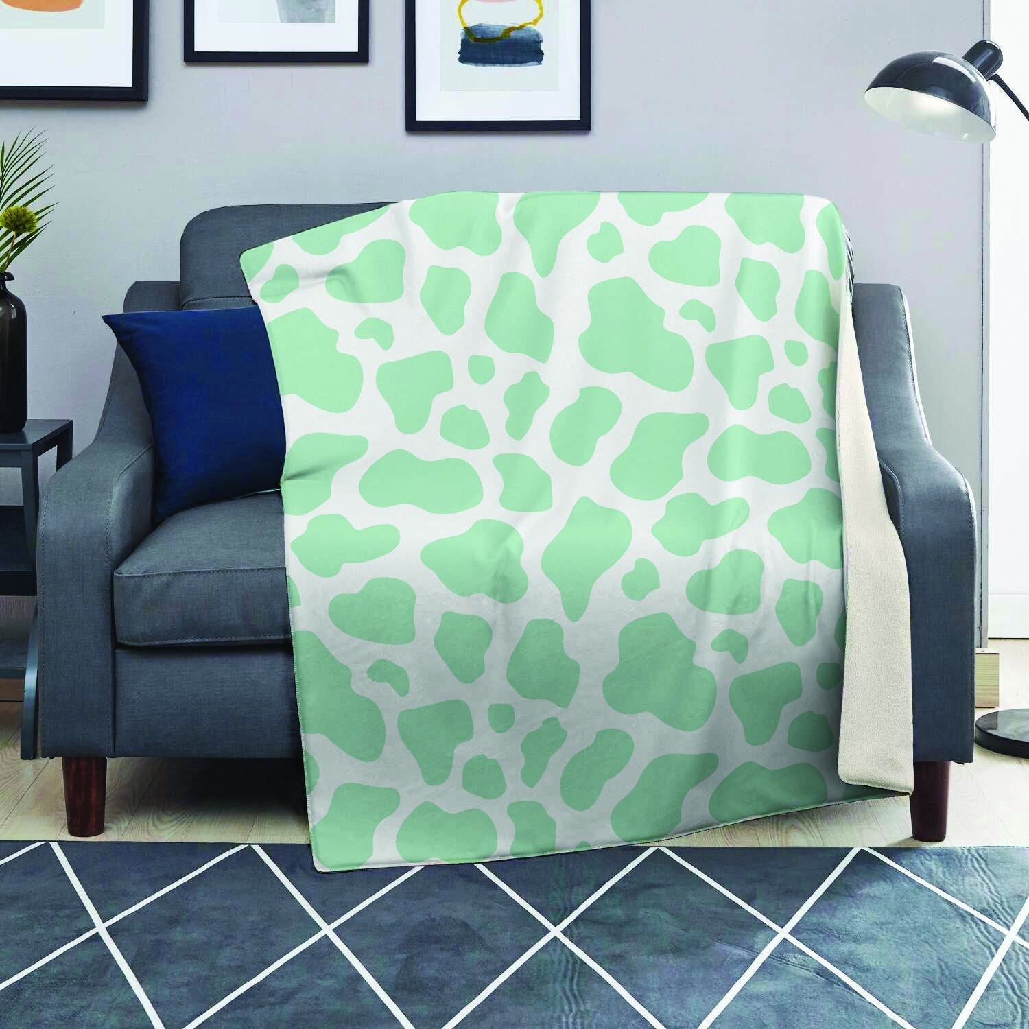 Teal And White Cow Print Blanket-grizzshop