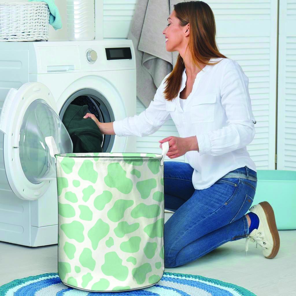 Teal And White Cow Print Laundry Basket-grizzshop