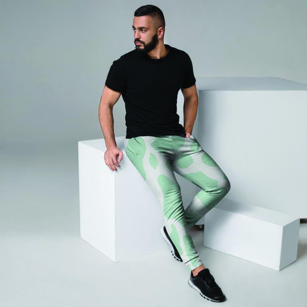 Teal And White Cow Print Men's Joggers-grizzshop