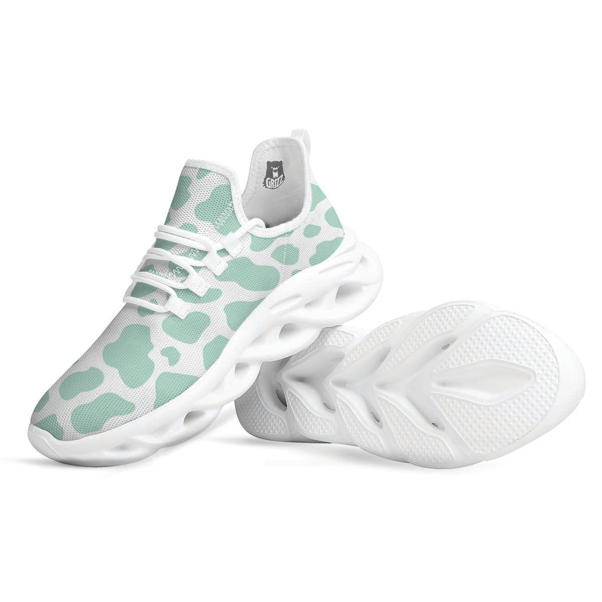 Teal And White Cow Print White Running Shoes-grizzshop